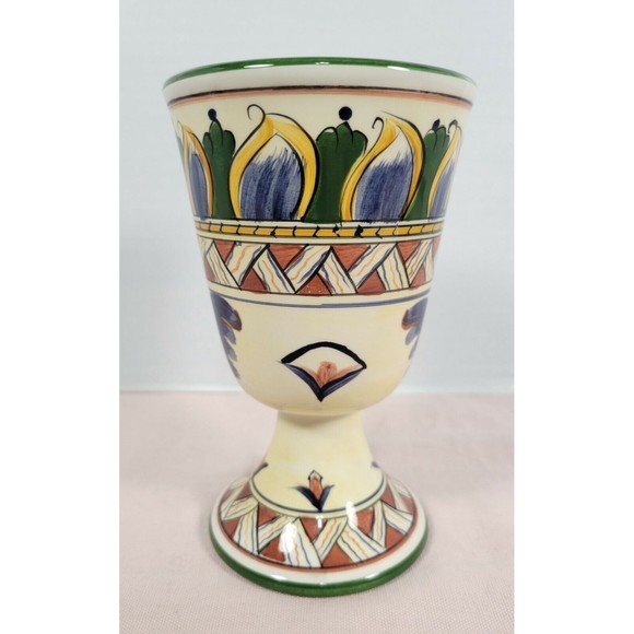 DERUTA COLORFUL HAND PAINTED COLLECTION FOOTED GOBLET 6 3/4" HIGH TABLETOP - Picture 4 of 6